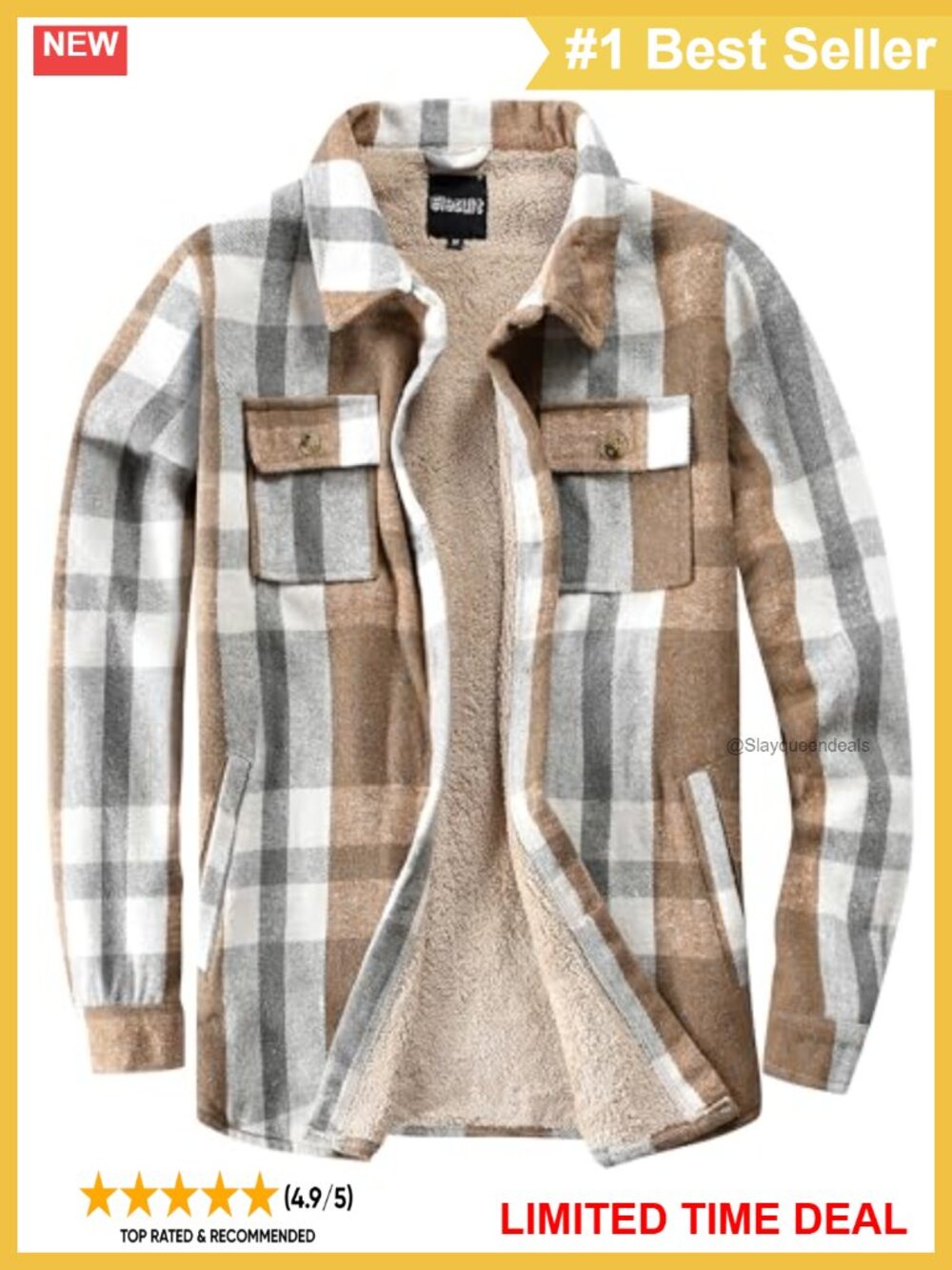 Sherpa Lined Flannel Shirt Jacket Plaid Button Down Coat Long Sleeve